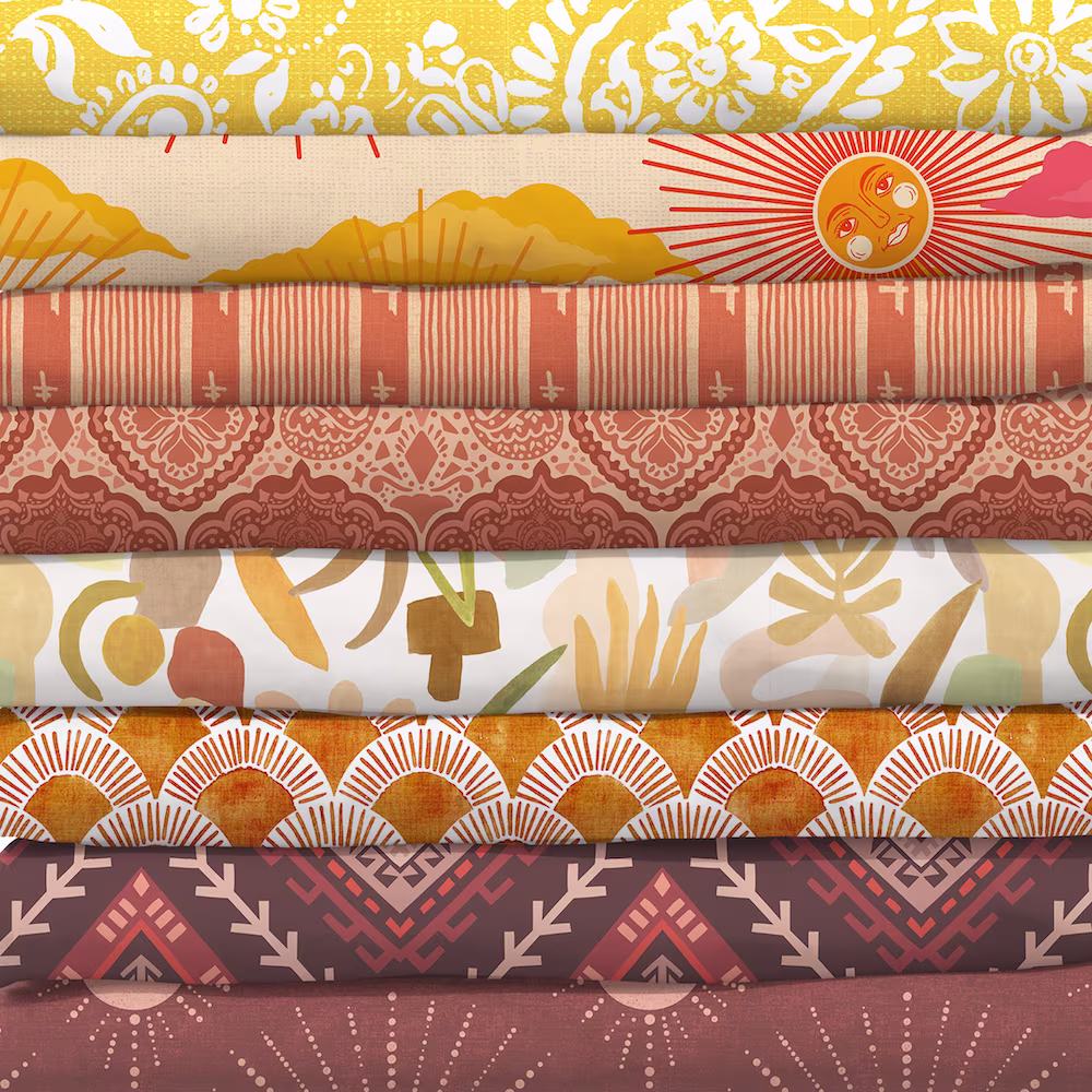 Stack of boho fabrics