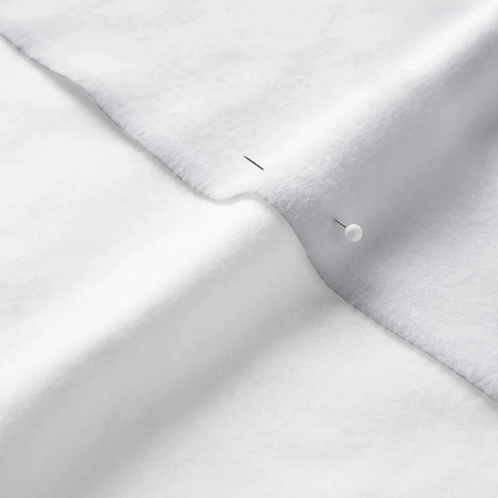 Unprinted white Polartec Fleece with a pin to show texture