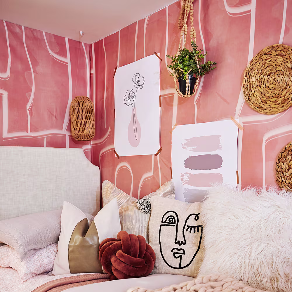 Studio apartment with tropical wallpaper