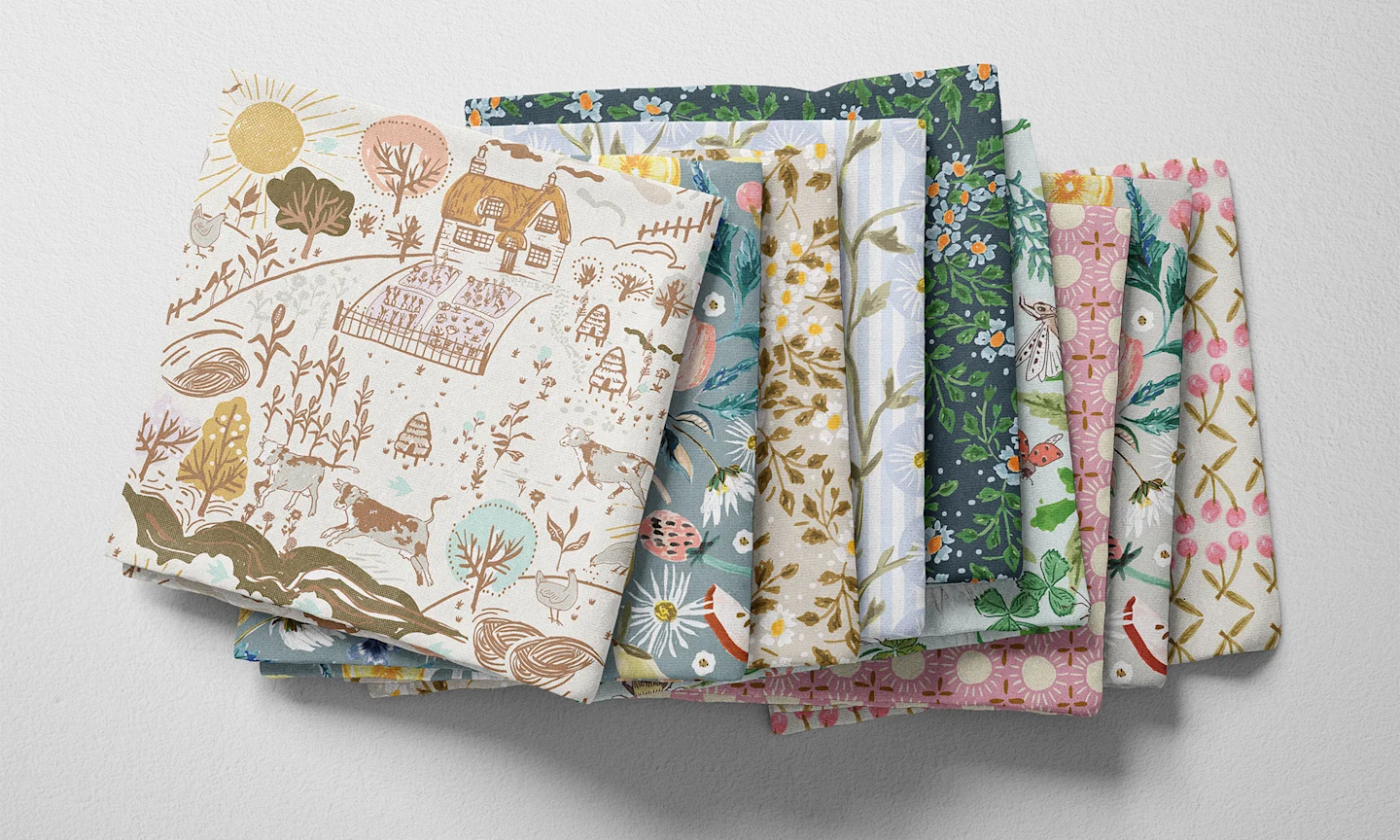 A selection of folded fabric by Spoonflower