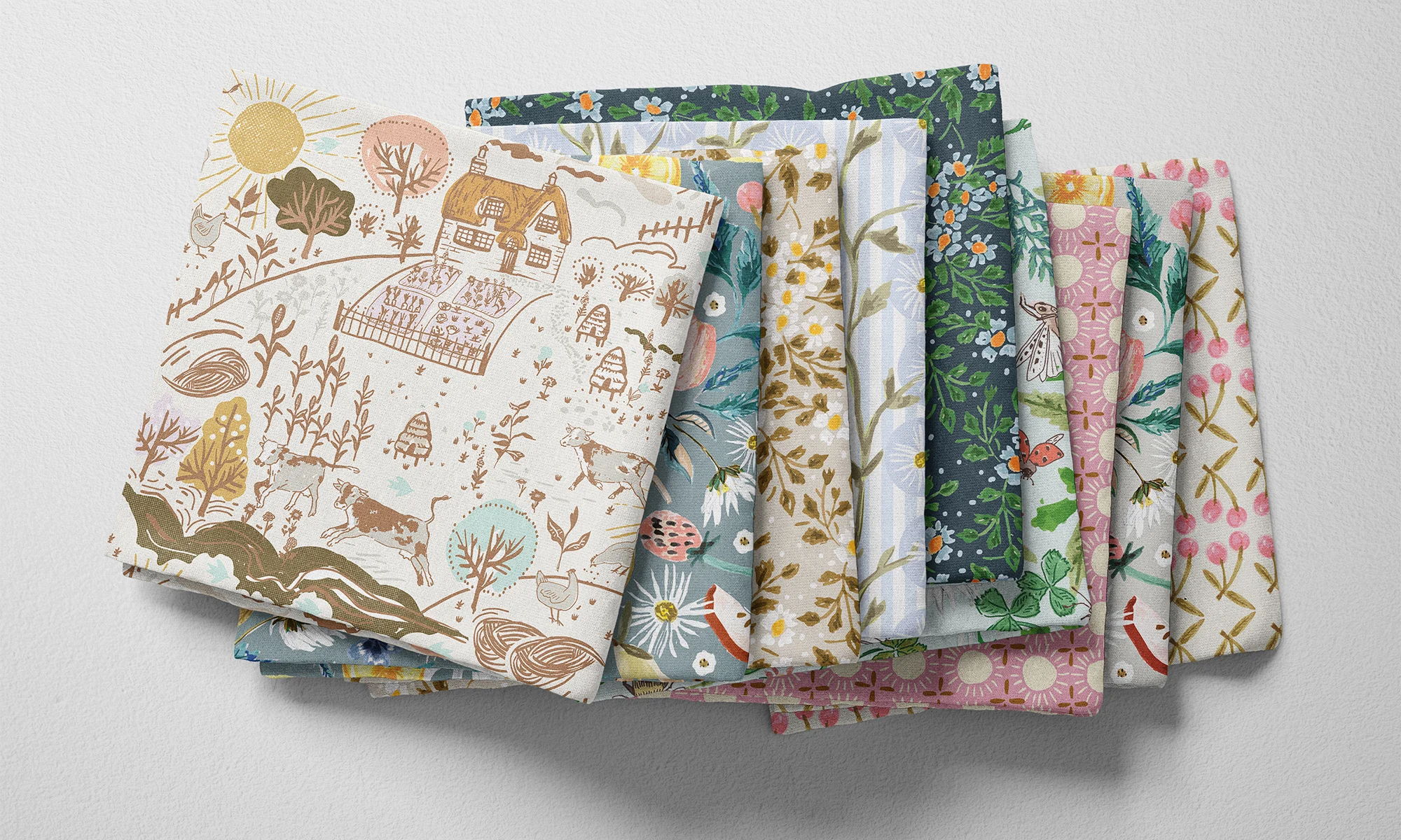 A selection of folded fabric by Spoonflower