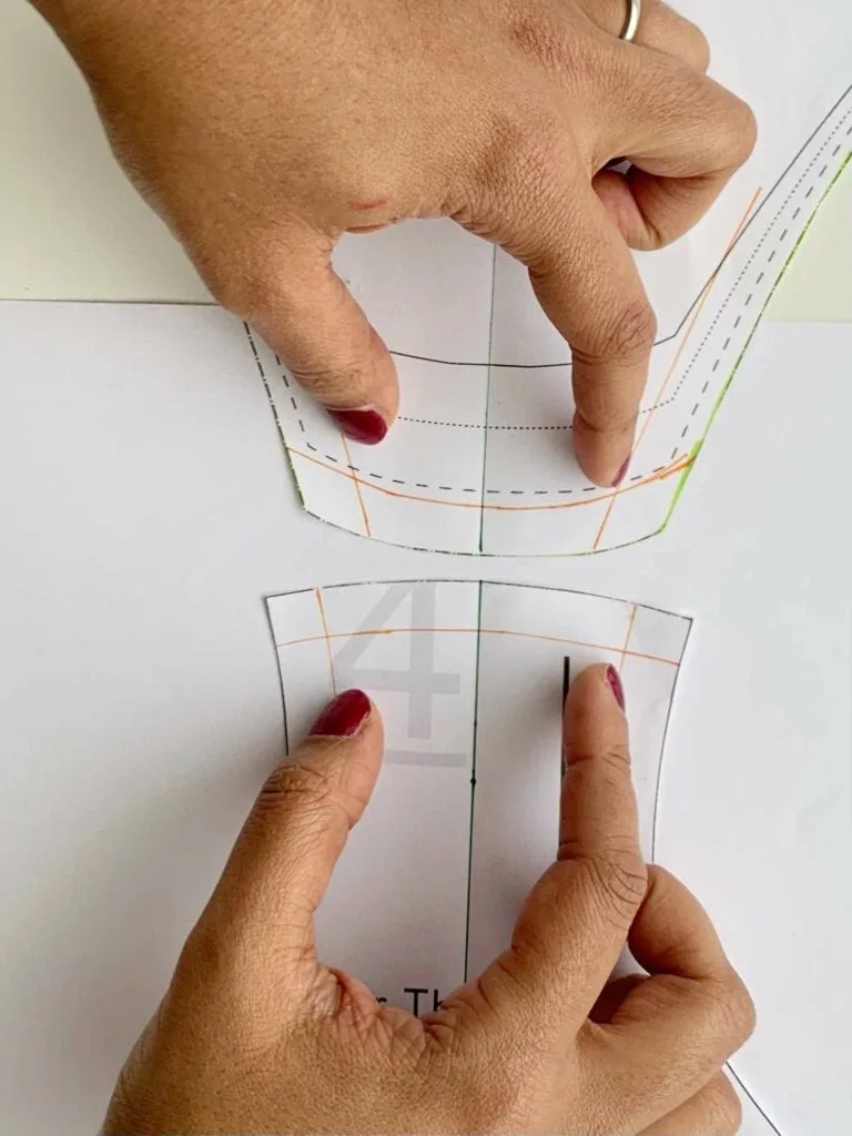 Putting the front and gusset pattern pieces together