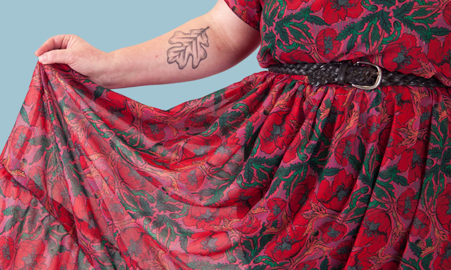 Red floral chiffon dress