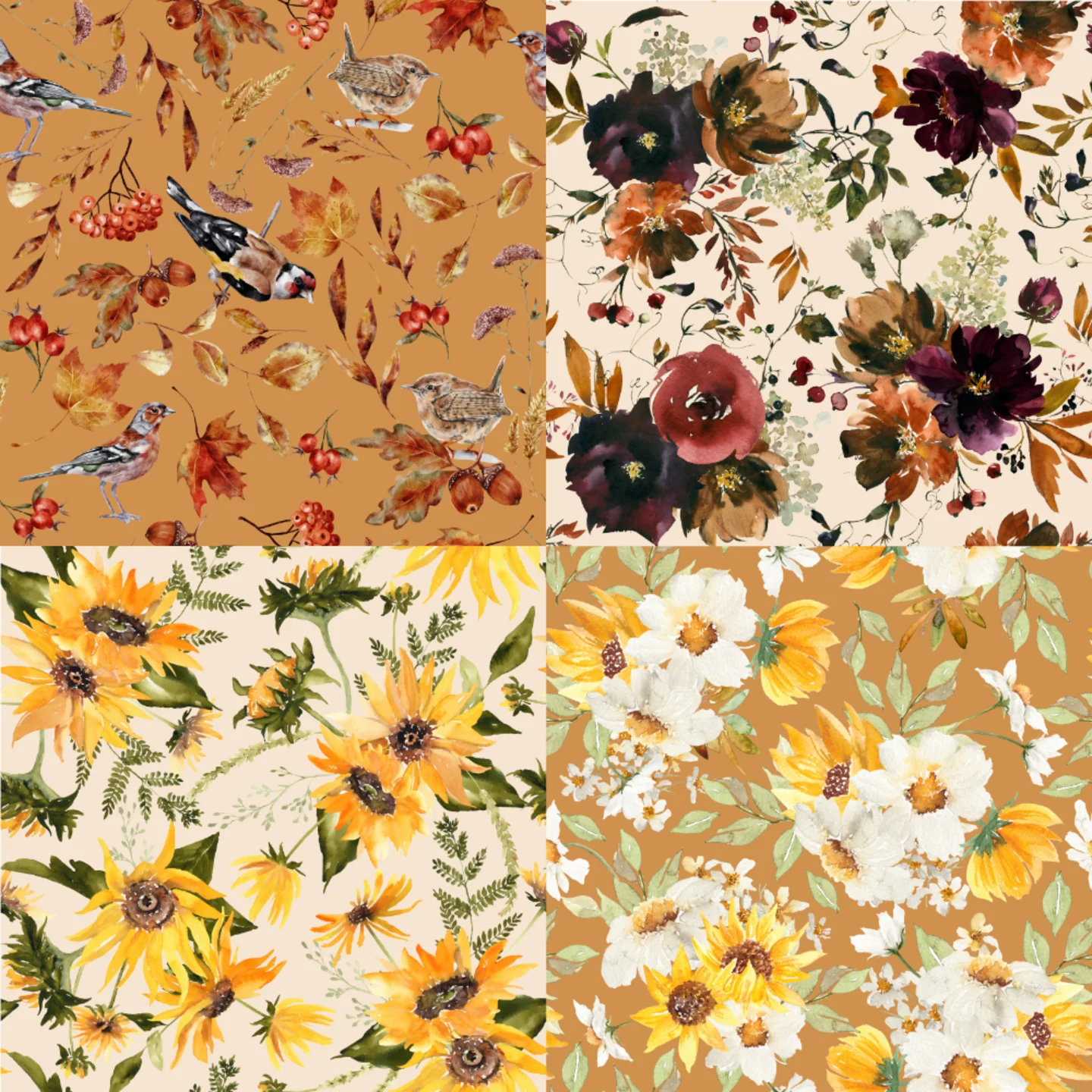 A grid of 4 fall floral designs from utart