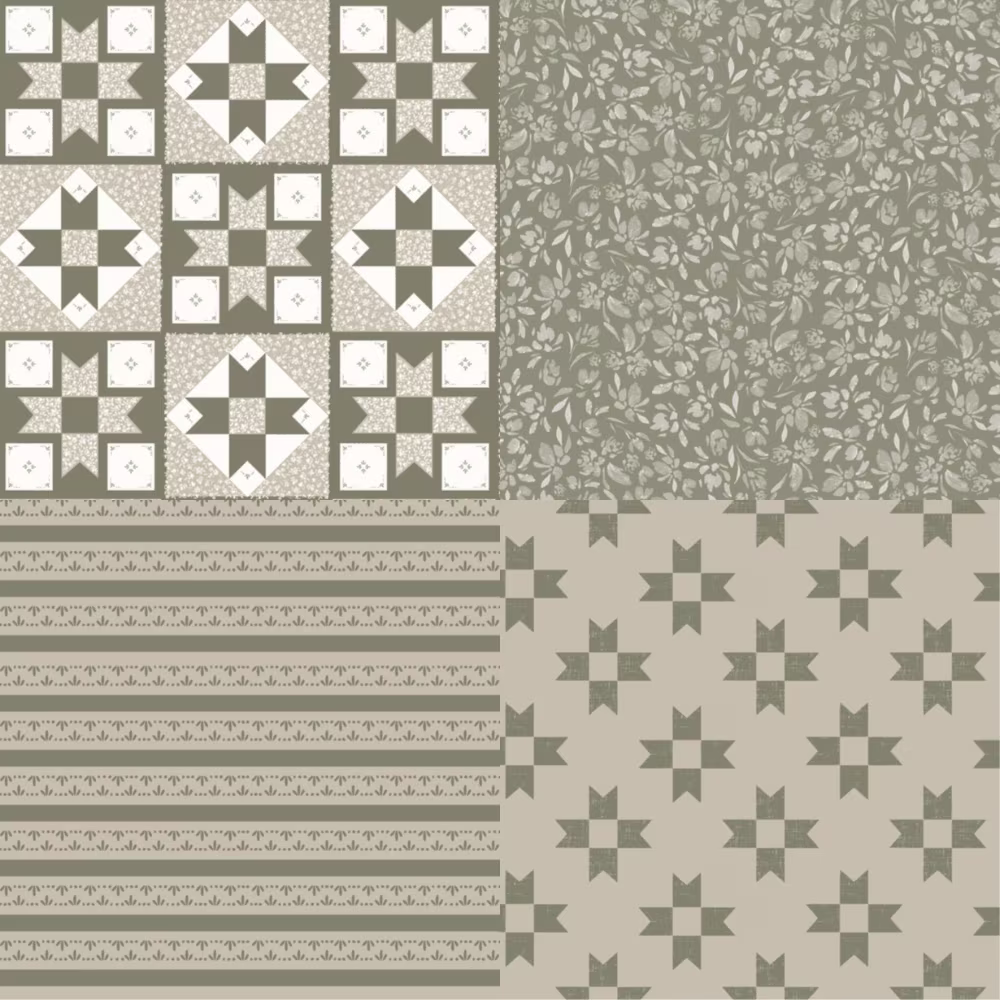 Inspired by the beauty of handcrafted quilts and vintage farmhouse style, this collection pairs classic patchwork motifs with delicate florals and understated coordinates.