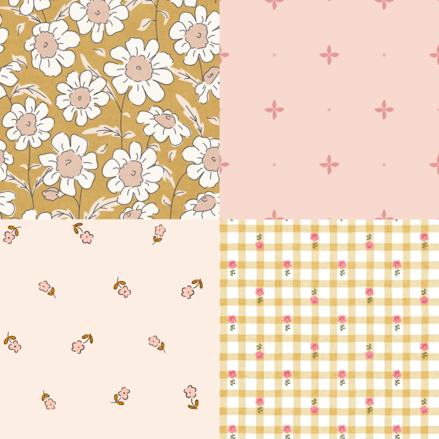 A grid of 4 cottagecore designs from softly_studio