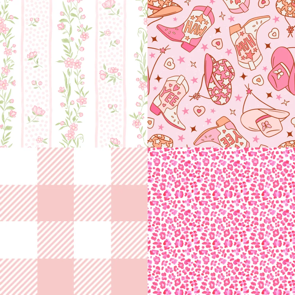 A grid of 4 pink designs from Spoonflower artists