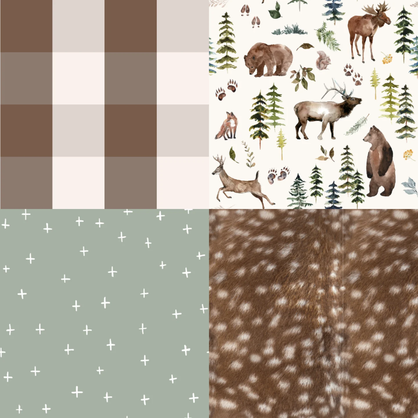 A grid of 4 winter woodland designs from hipkiddesigns