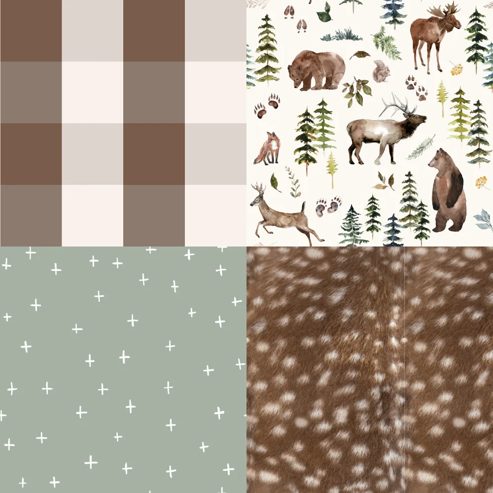 A grid of 4 winter woodland designs from hipkiddesigns