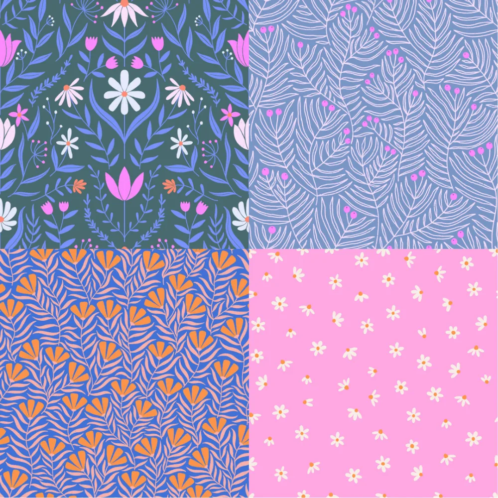 A grid of 4 floral designs from kourtnigunnart