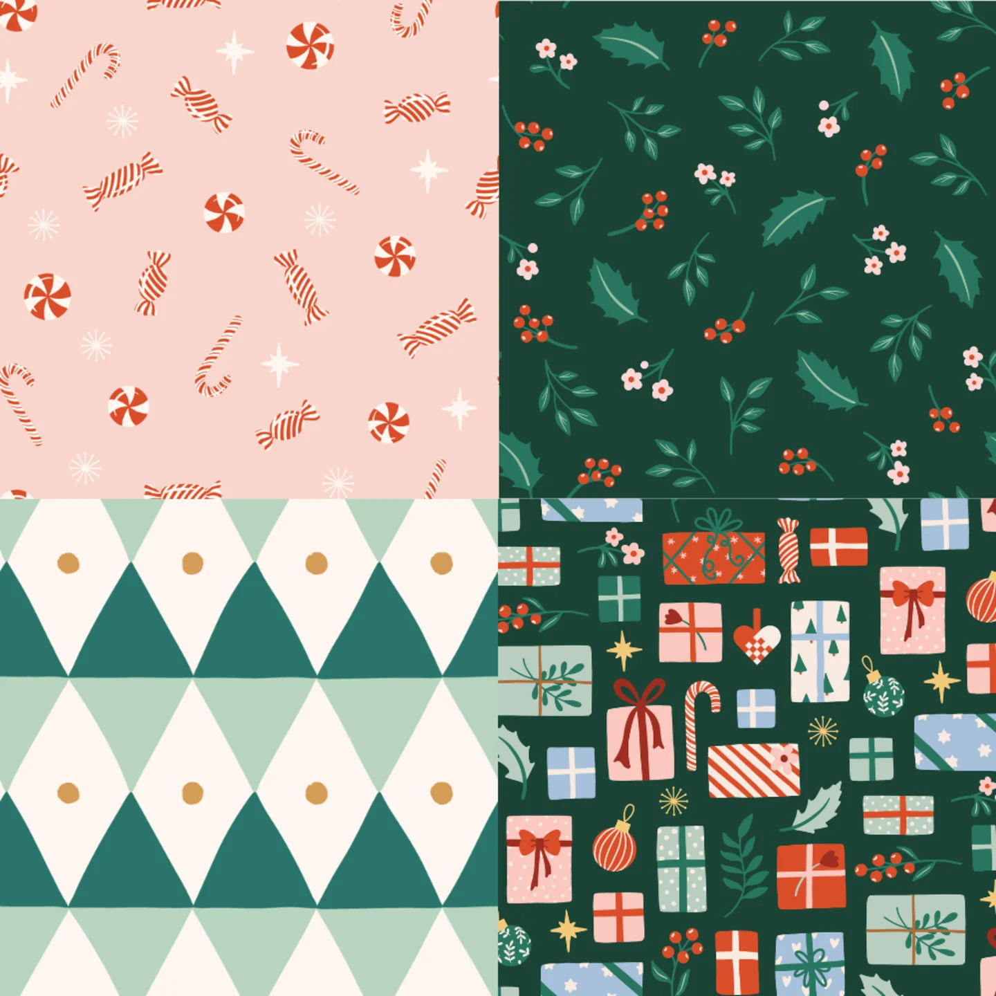 A grid of 4 Christmas designs from little_forest_atelier