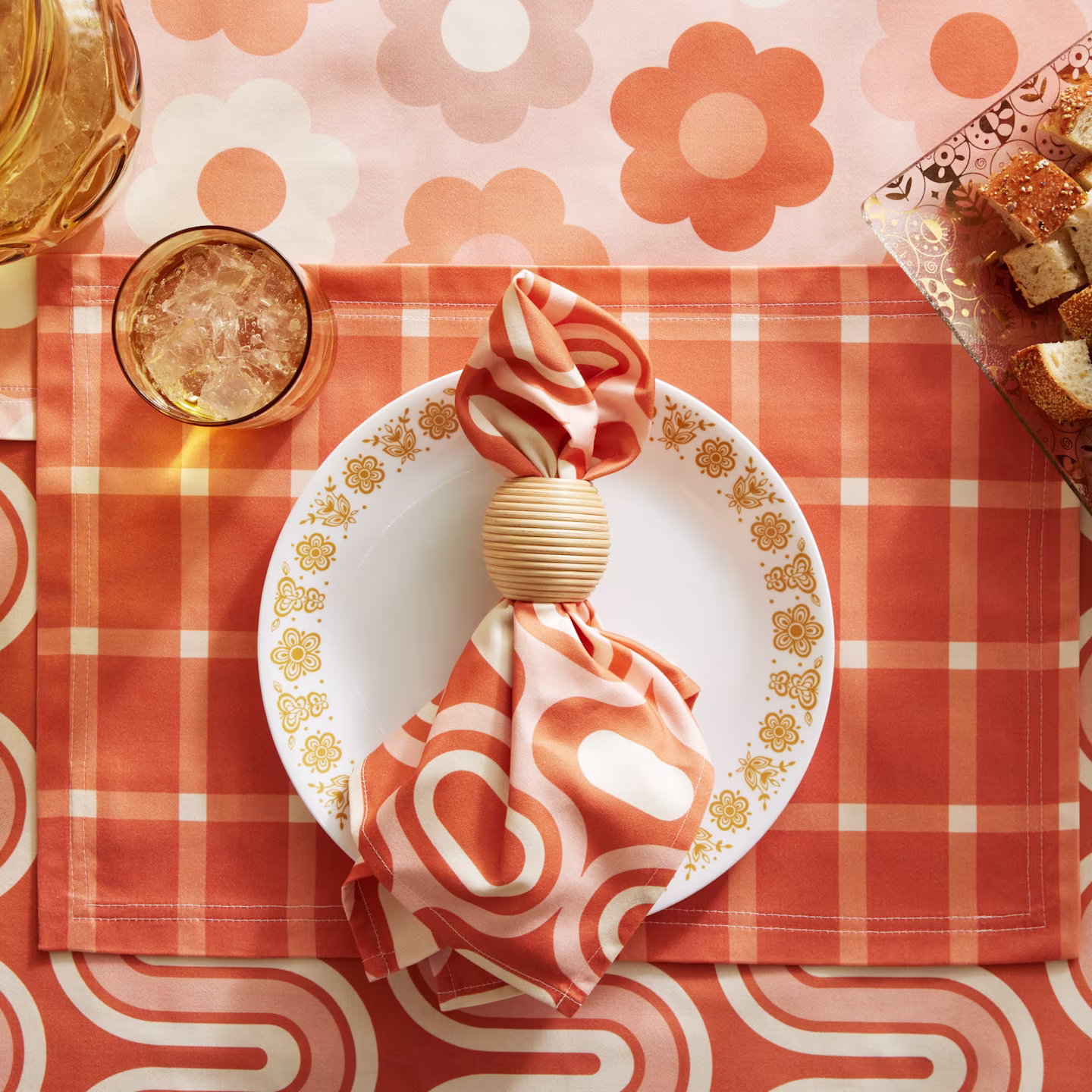 Orange 1970s inspired table linens