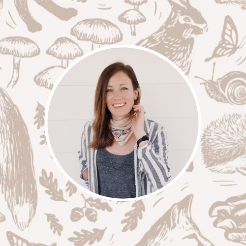Woodland animal design with headshot of Spoonflower artist Rose Lindo.