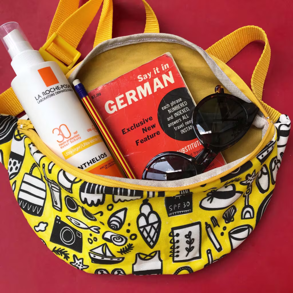 Colorful fanny pack with beach supplies | Spoonflower Blog