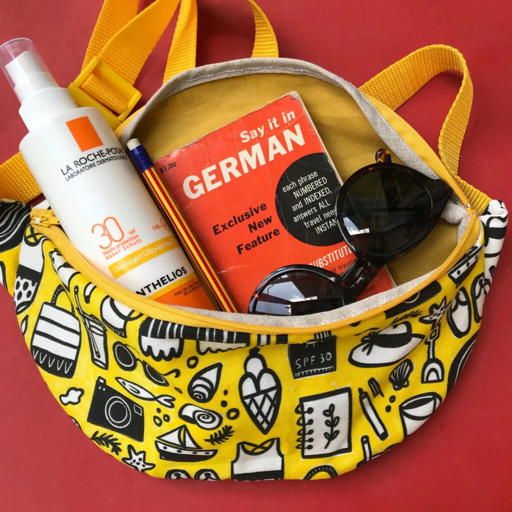 Colorful fanny pack with beach supplies | Spoonflower Blog 
