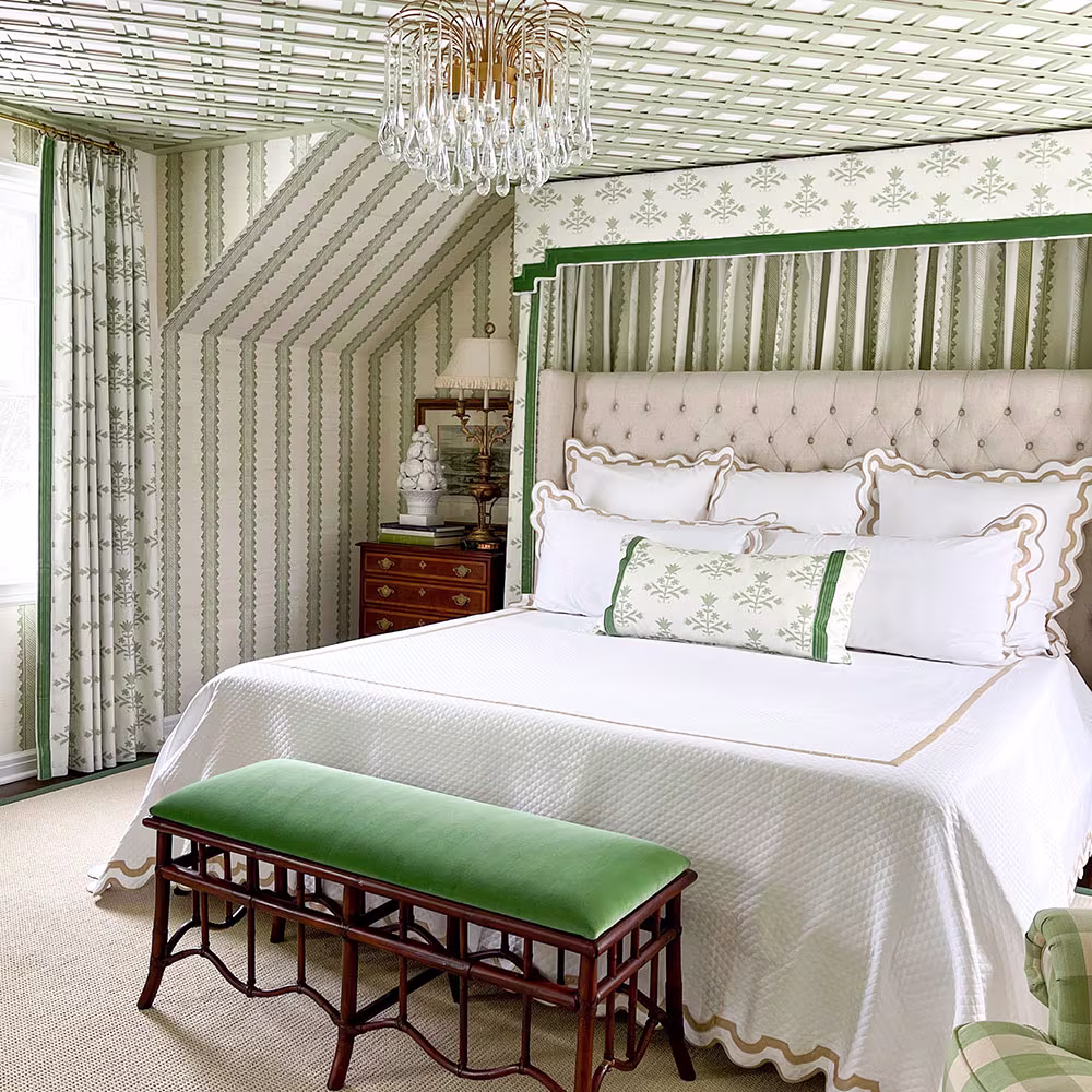 Image of a bedroom with Spoonflower wallpaper
