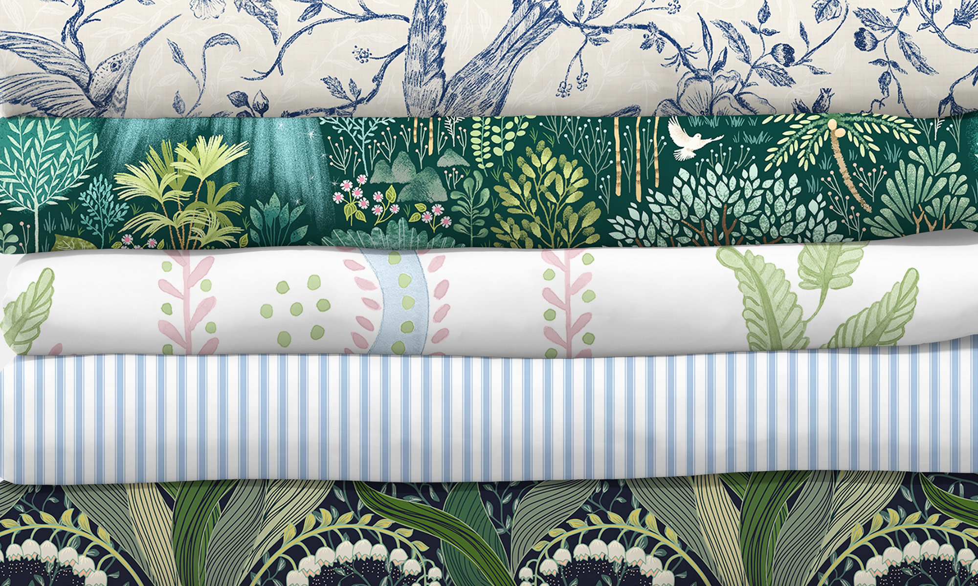 Stack of 5 top selling design on fabric.