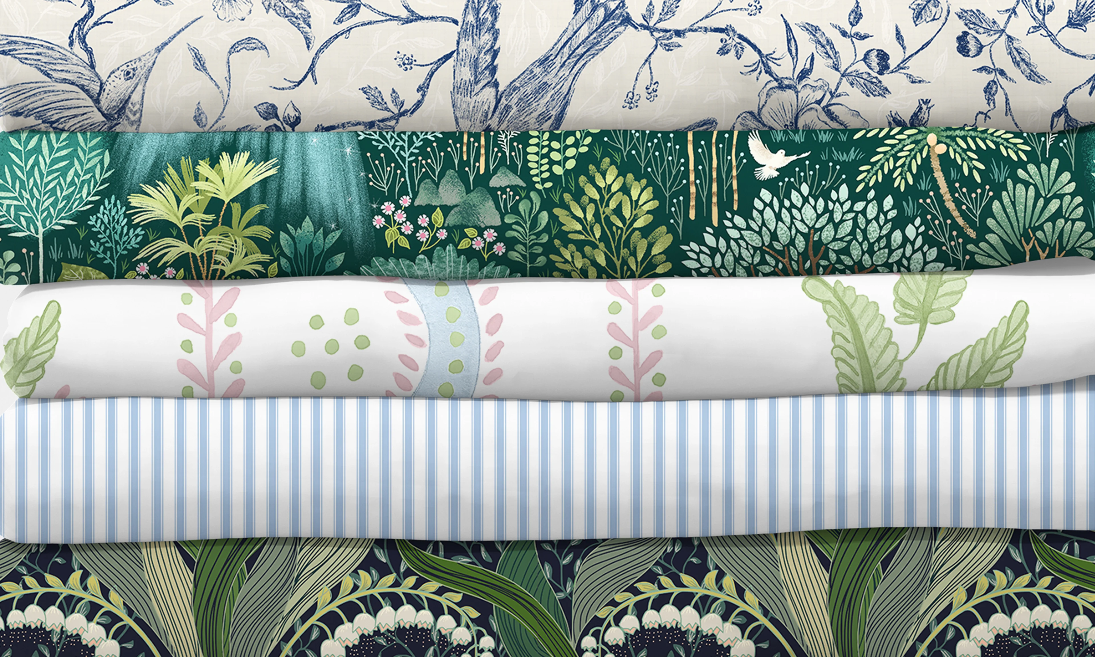 Stack of 5 top selling design on fabric.