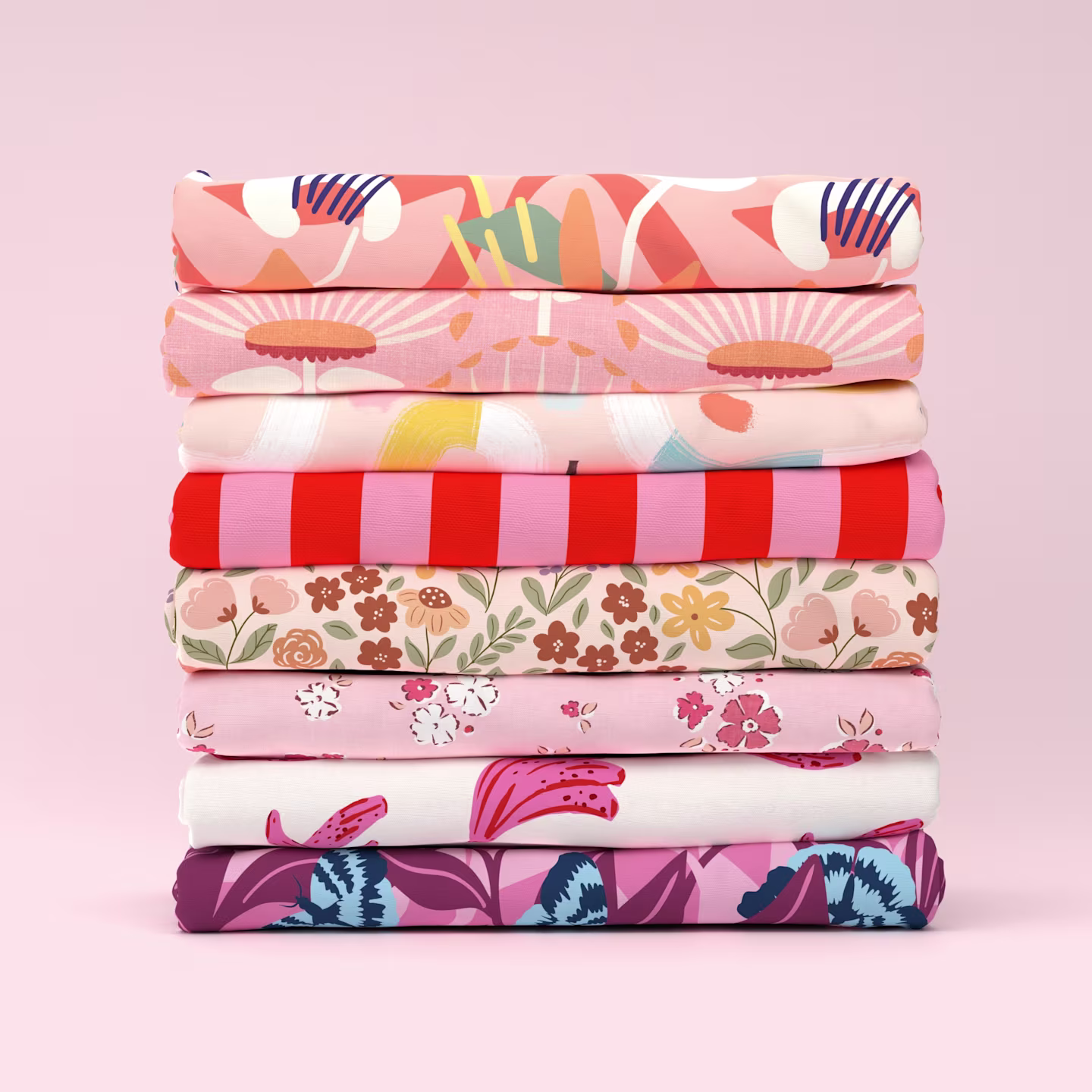 Stack of pink fabrics