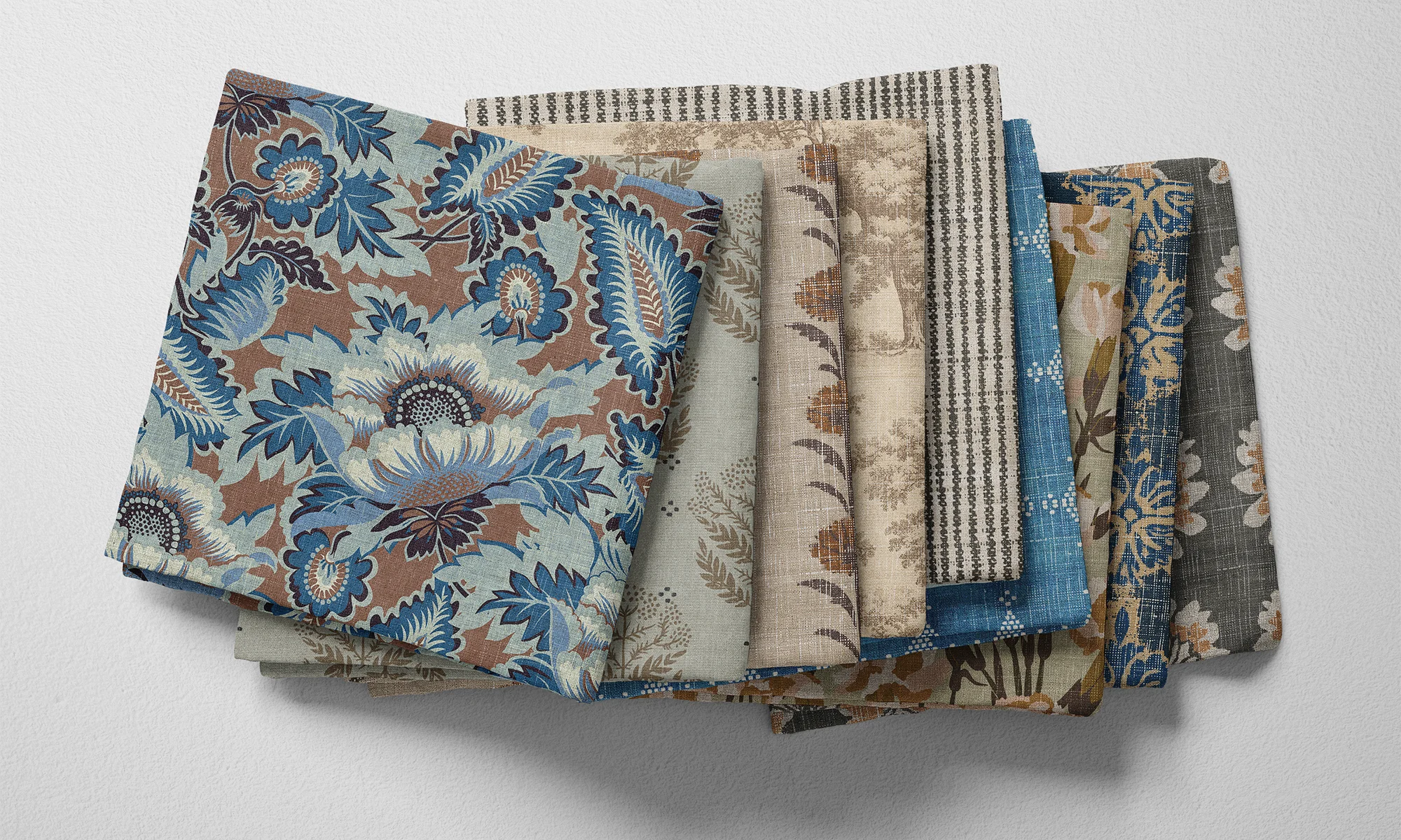 A selection of folded fabric by Spoonflower