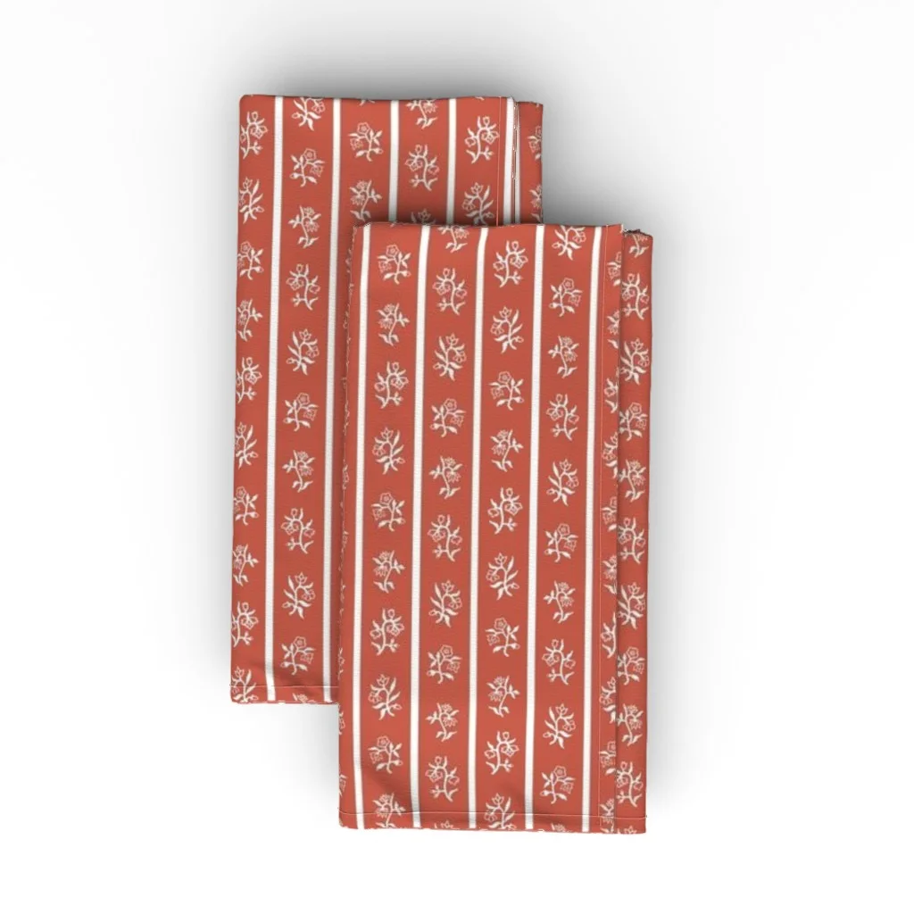 traditional rust red floral stripe dinner napkins