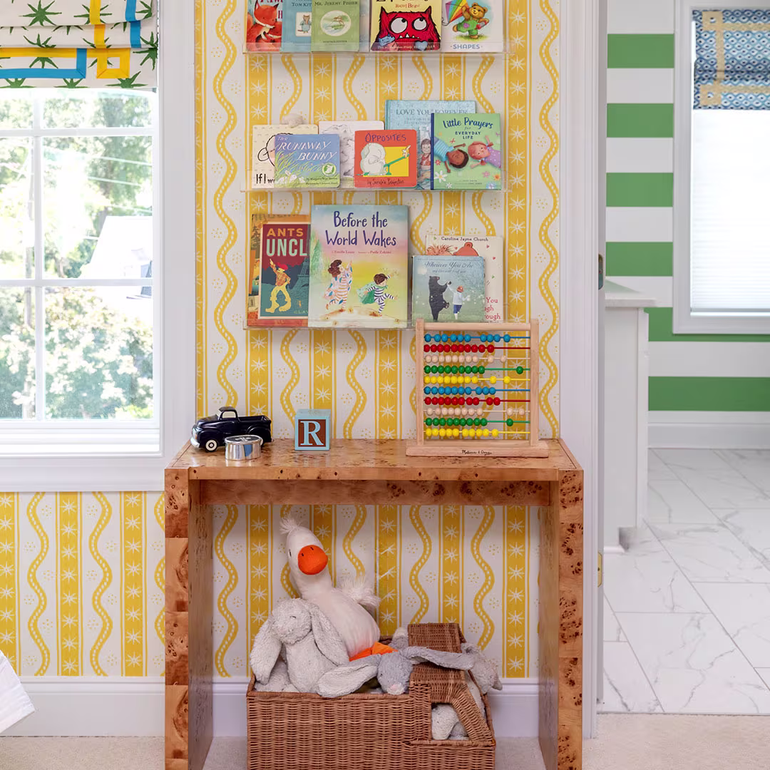 Kids room with Spoonflower wallpaper