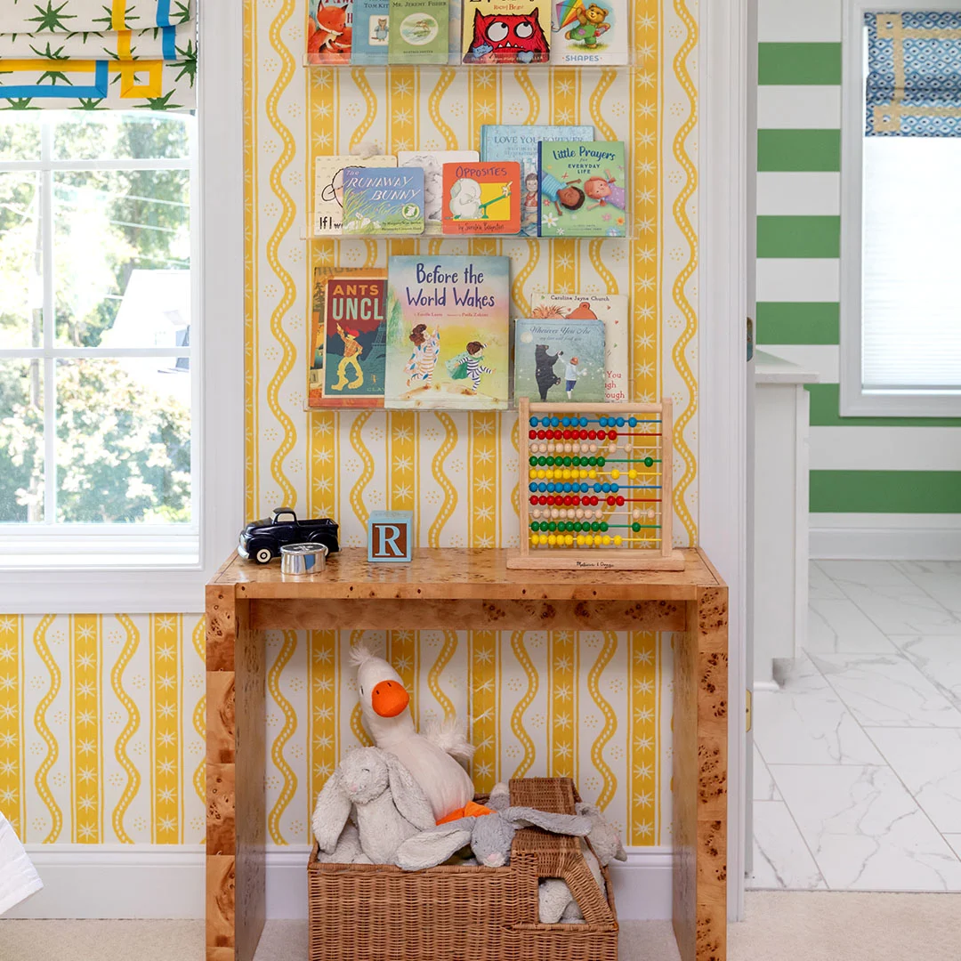 Kids room with Spoonflower wallpaper