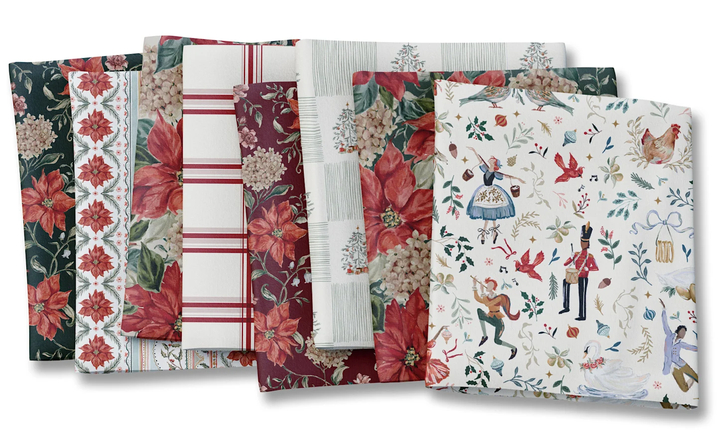 Fabrics in the yuletide cheer collection.