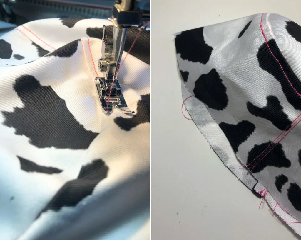Topstitching the edge of the hat top