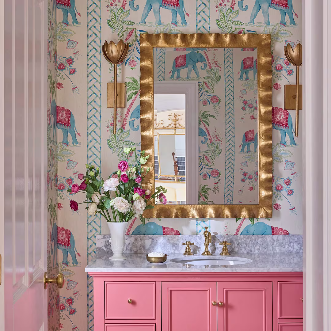 Image of a bathroom with Spoonflower wallpaper