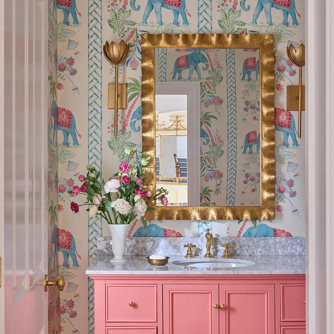 Image of a bathroom with Spoonflower wallpaper