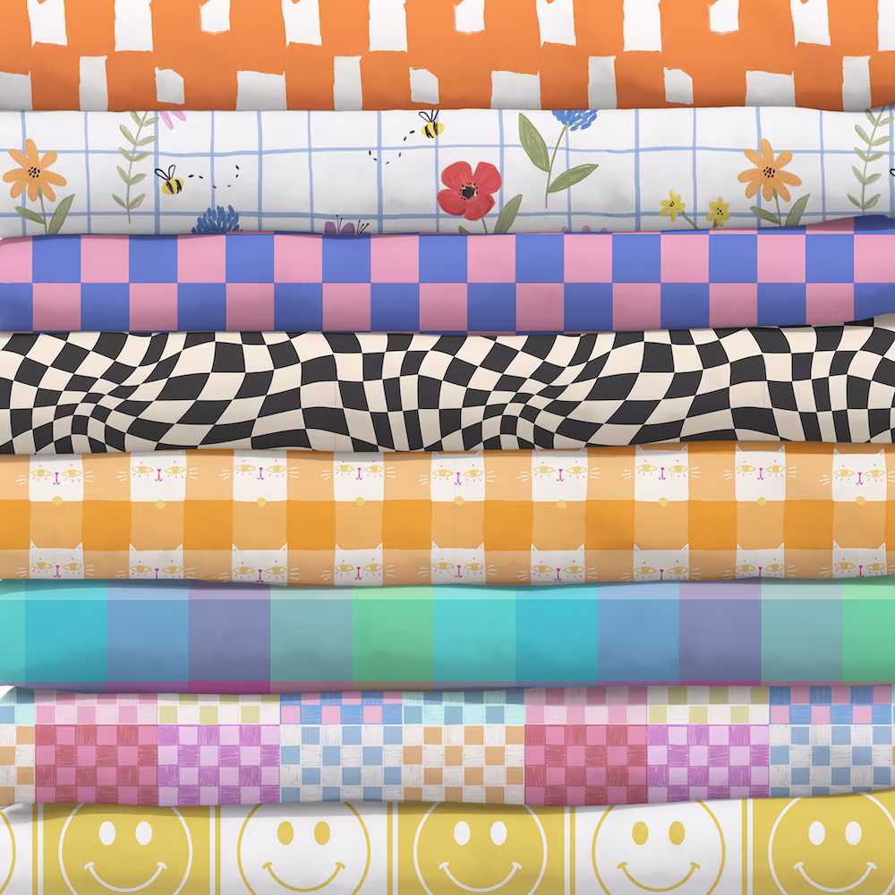 Stack of fun checked fabrics