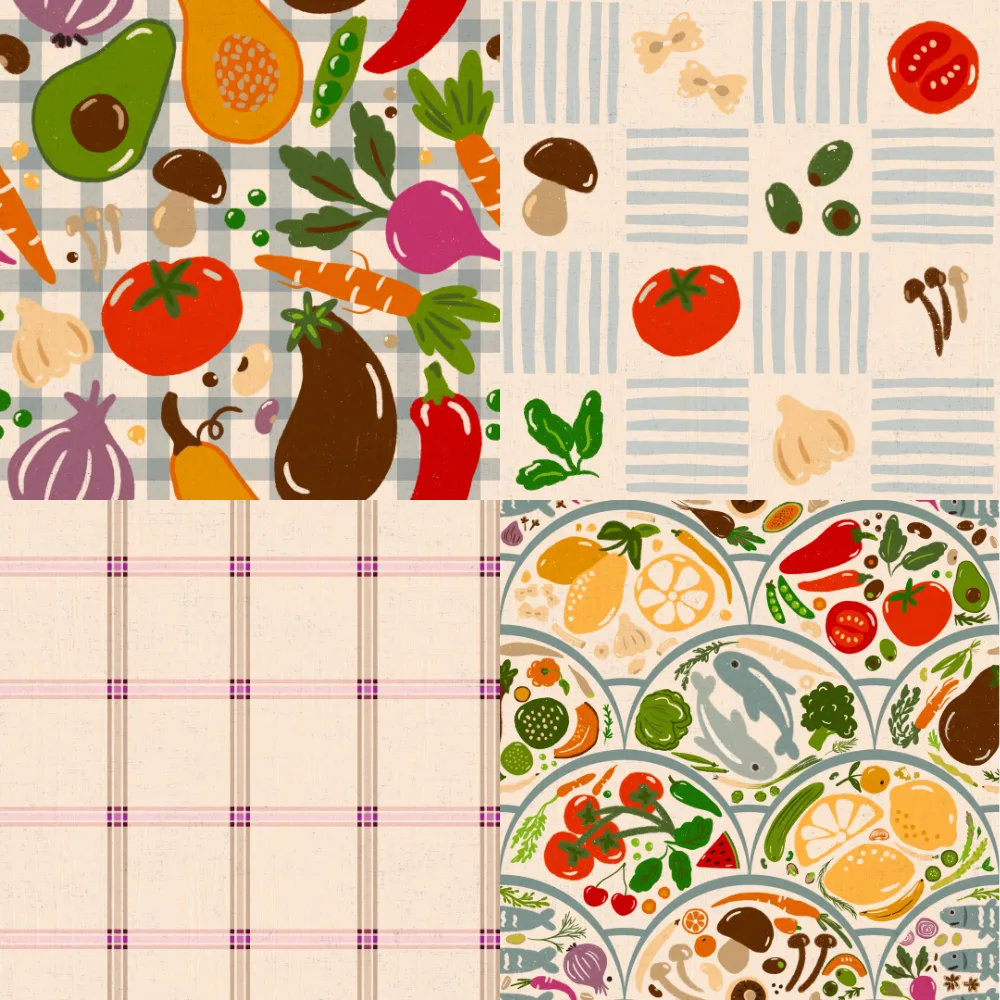 A grid of 4 farmer's market designs from kosarandrea