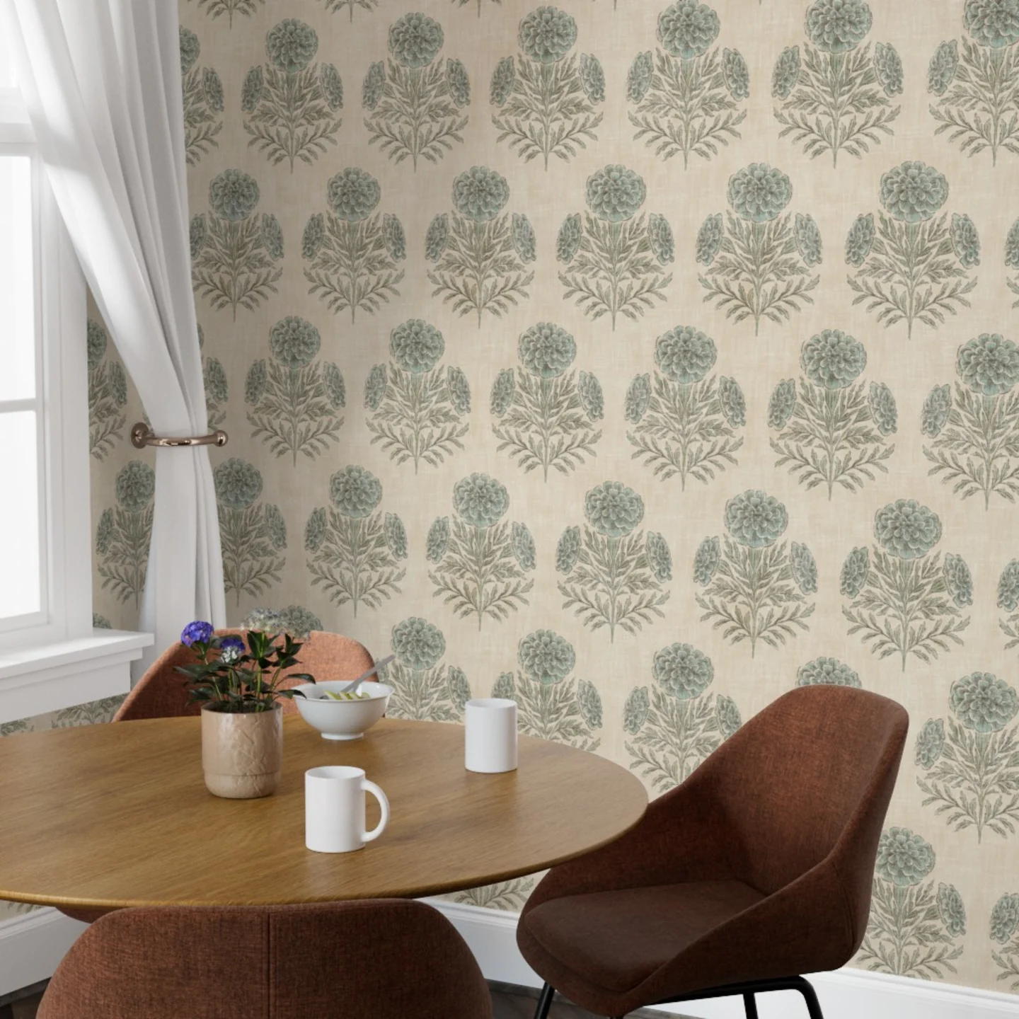 Wallpaper in Marigold - extra large - dusty blue and sage green by byre_wilde