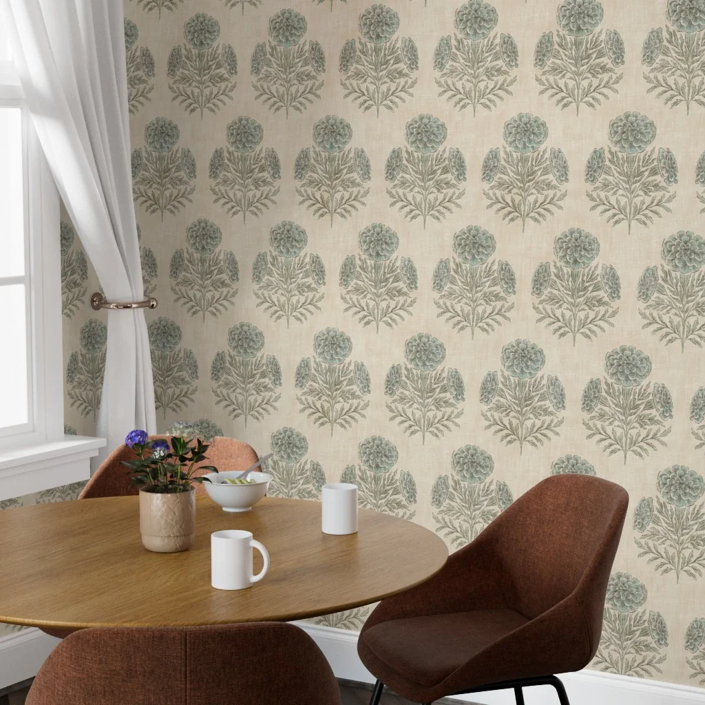 Wallpaper in Marigold - extra large - dusty blue and sage green by byre_wilde