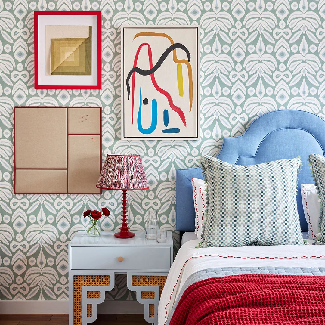 Bedroom with Spoonflower wallpaper