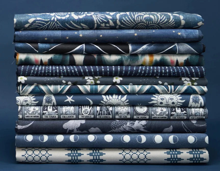 Stack of blue fabrics