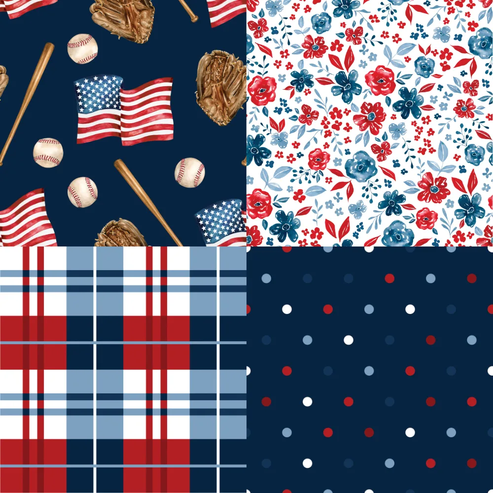 A grid of 4 Americana designs from cateandrainn