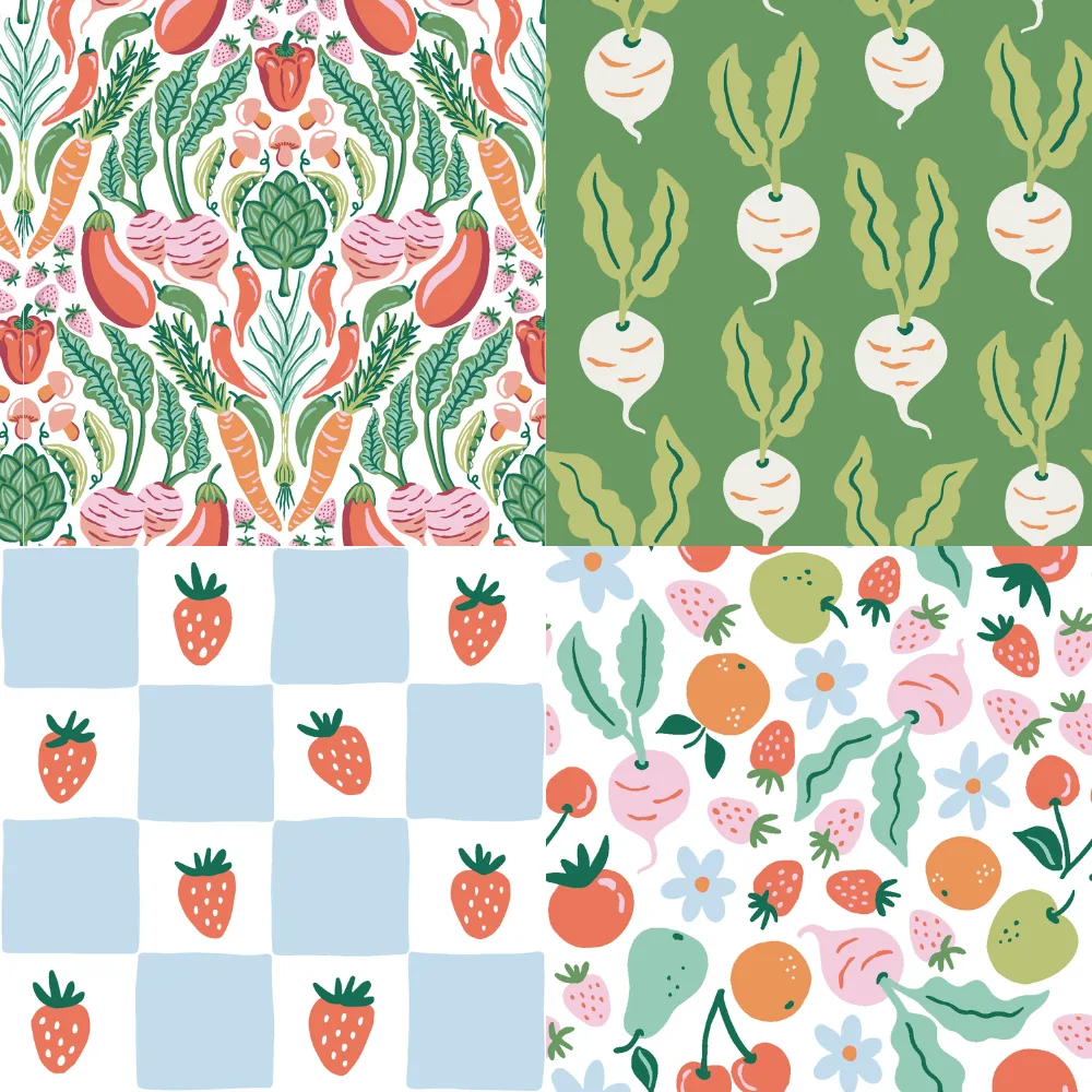 A grid of 4 farmer's market designs from vivdesign