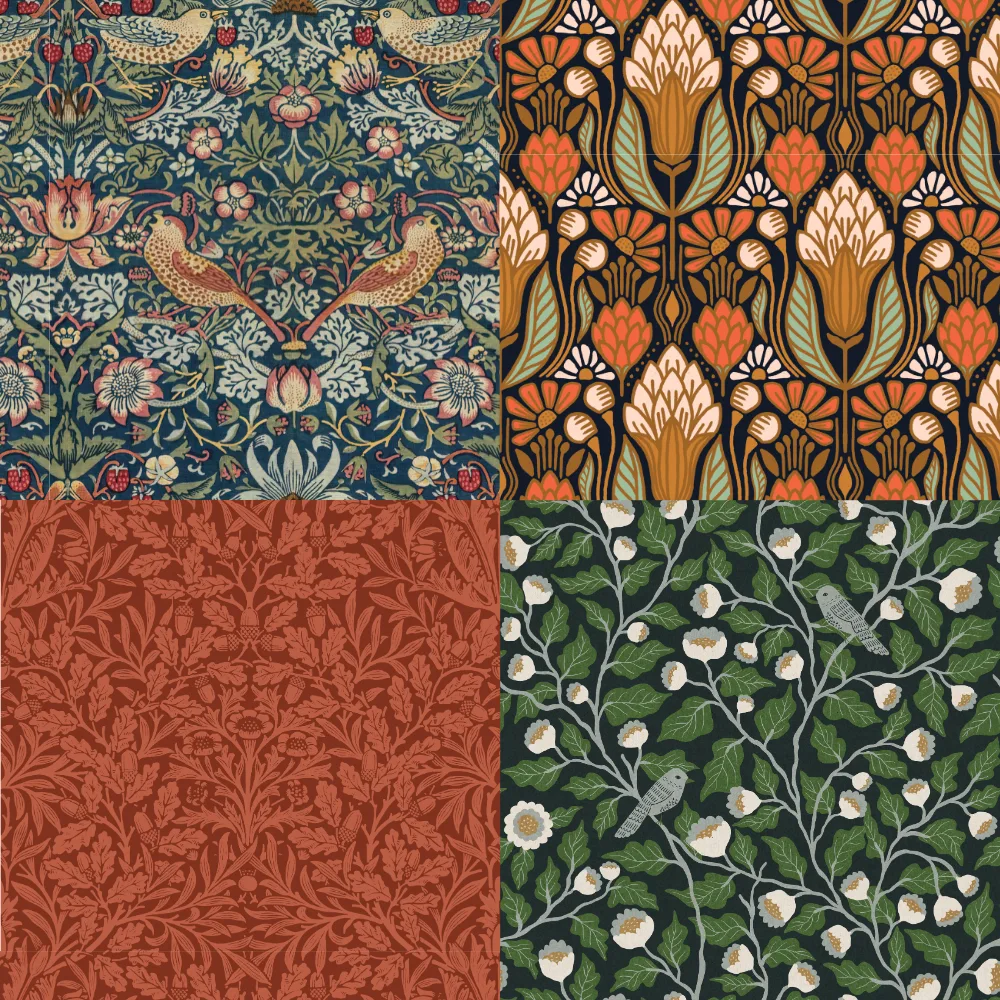 A grid of 4 traditional heritage designs