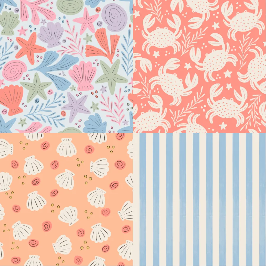A grid of 4 coastal designs from nat_orona