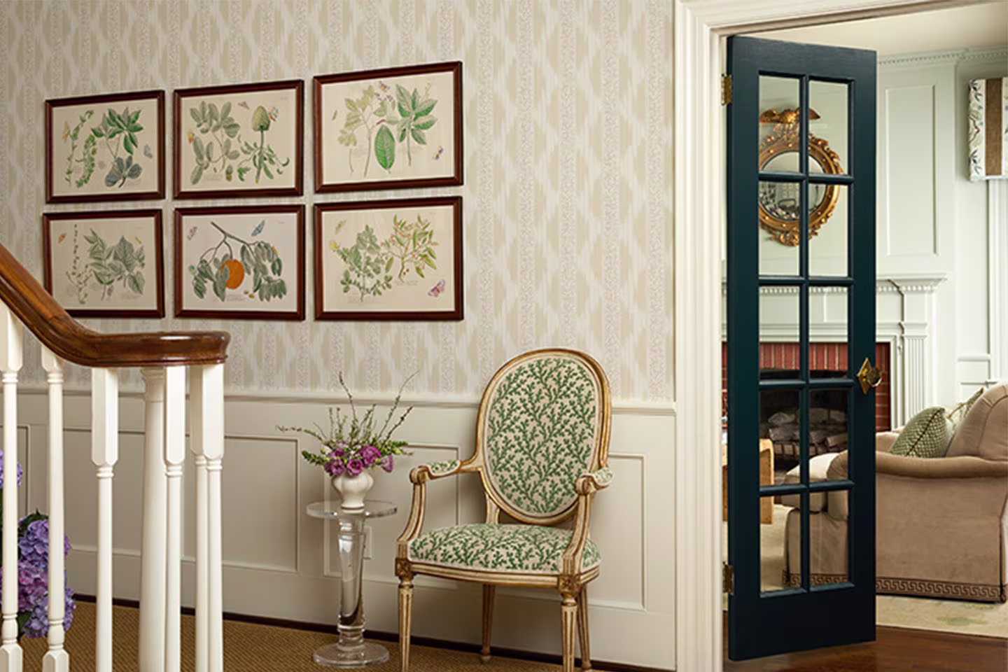 Entryway featuring Spoonflower's new Traditional wallpaper.