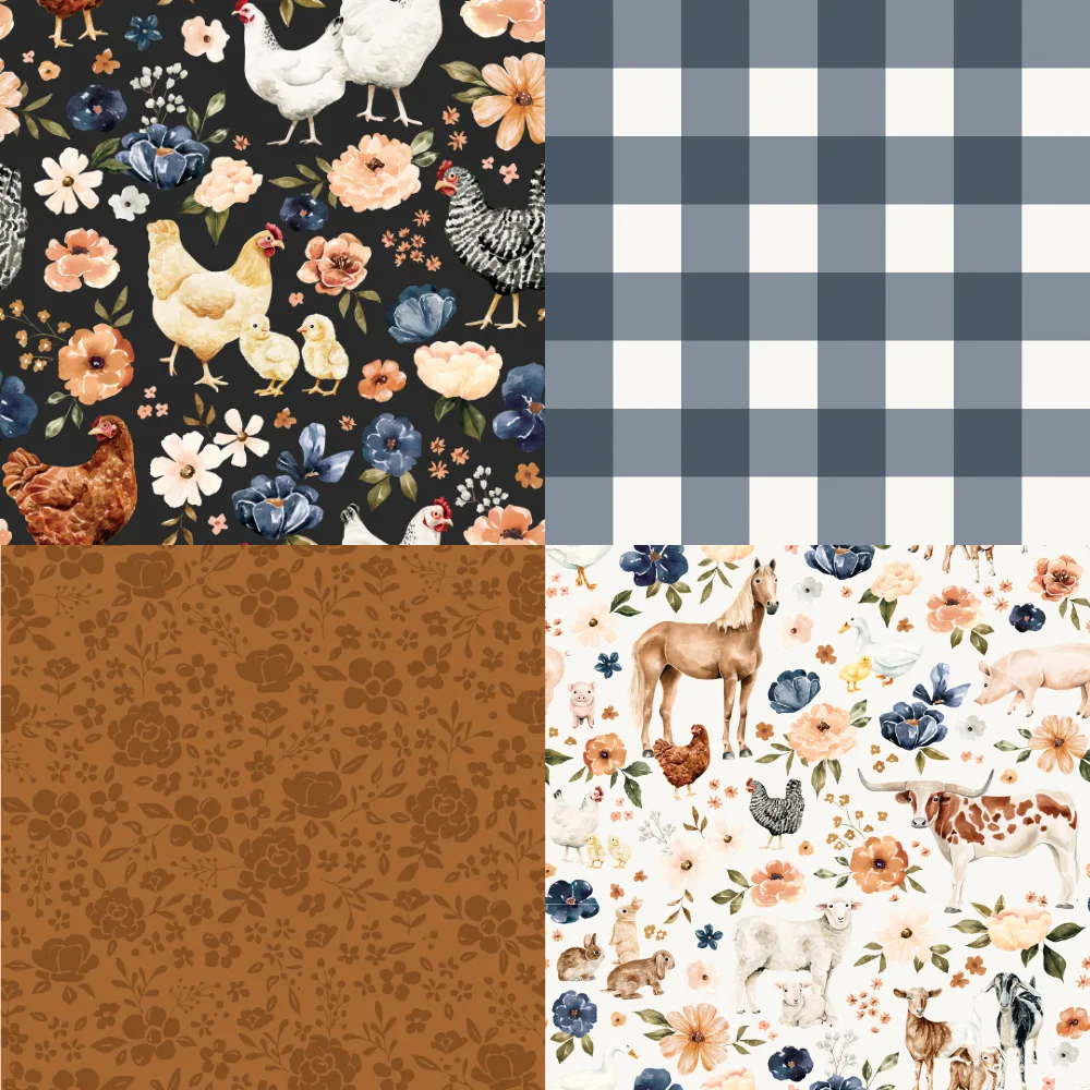 A grid of 4 farm designs from cateandrainn