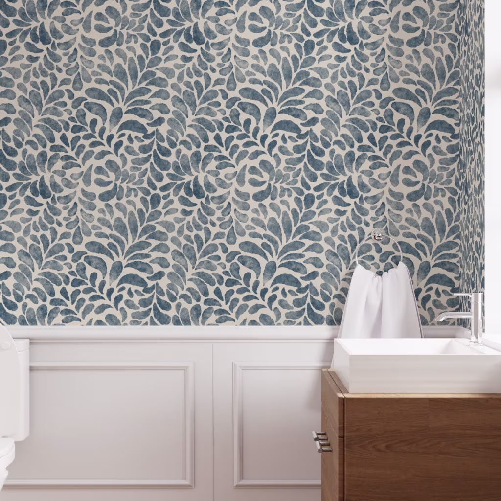 Bathroom with wallpaper in Boho Jungle by atlas_greene