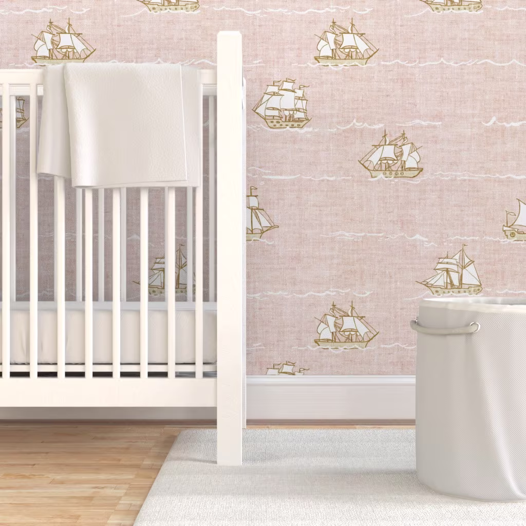 Nautical print wallpaper in a nursery