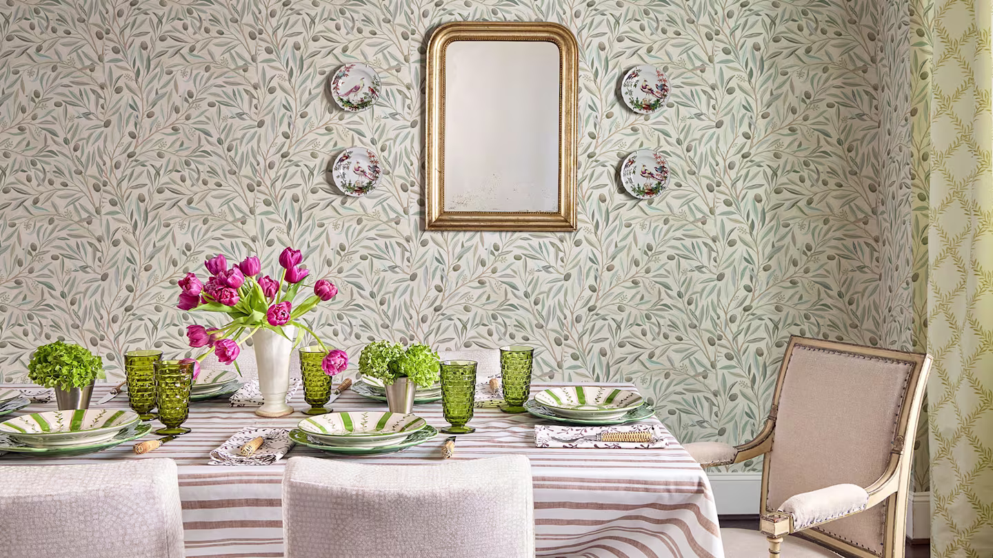 Dining room featuring our Riviera collection wallpaper