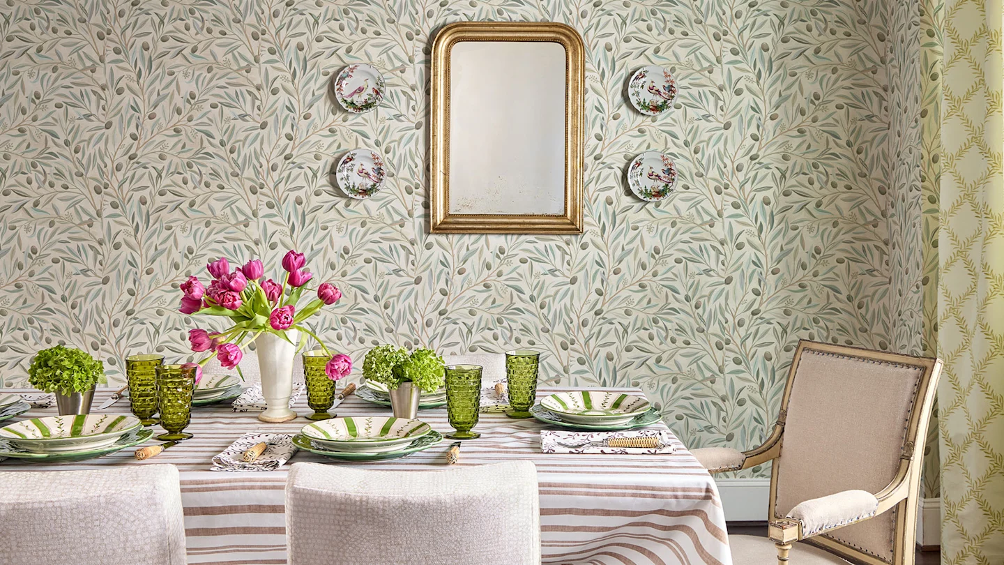 Dining room featuring our Riviera collection wallpaper