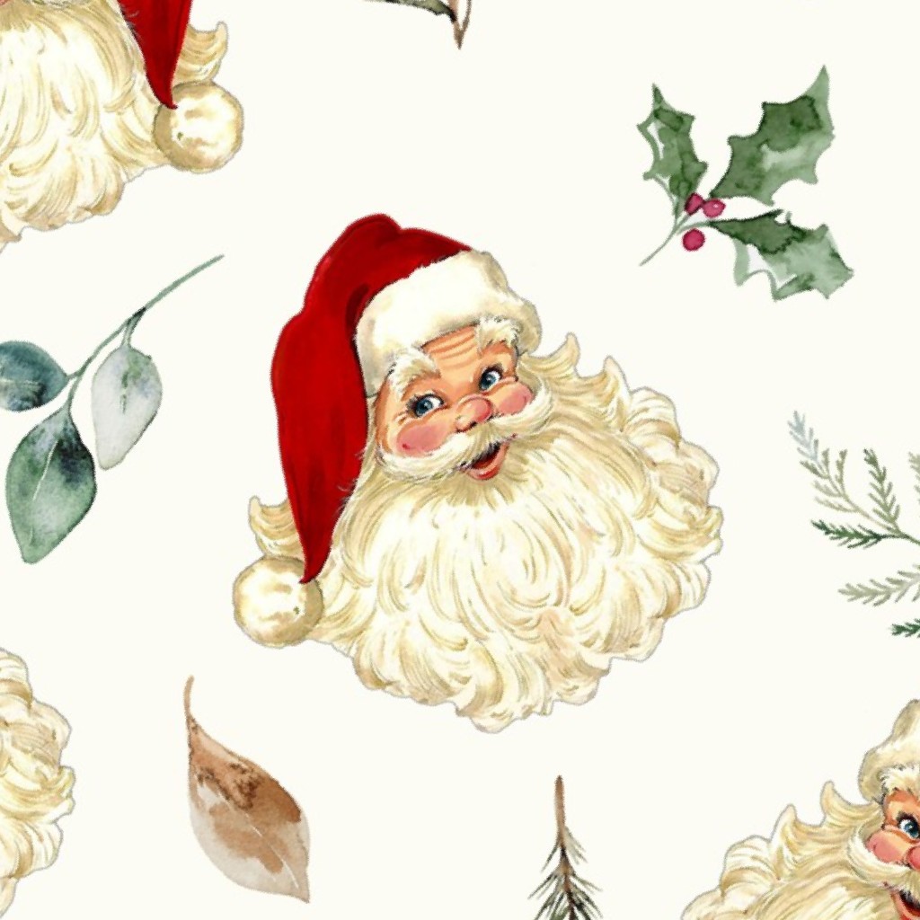 Vintage Santa - Christmas / Ivory Fabric by hipkiddesigns