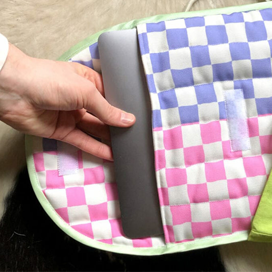 Pink and purple checkered quilted laptop case