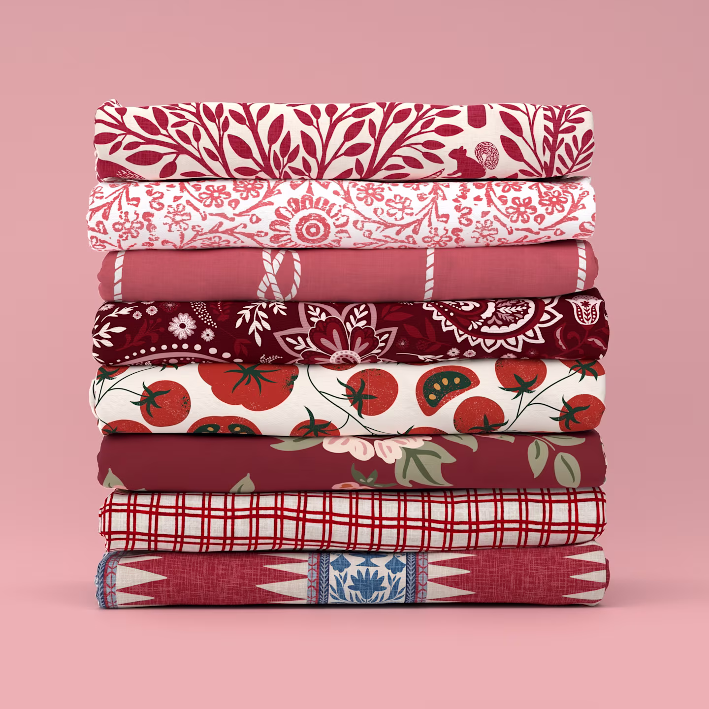 Stack of red fabrics